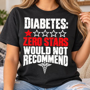 Camiseta Diabetes Zero Estrelas Não Recomendaria Humor