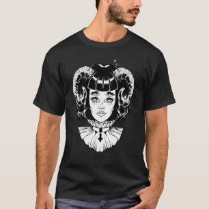 Camiseta Diabo Chifre Satânico Halloween Gótico Emo Pun