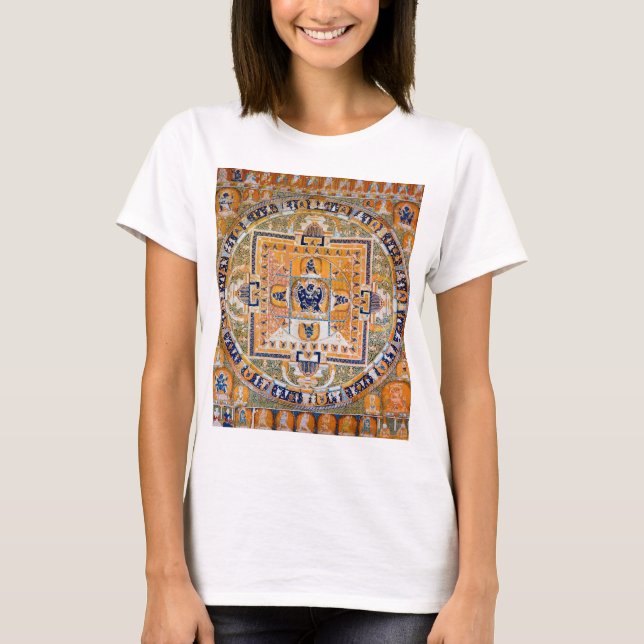 Camiseta Diagrama Cósmico de Mandala para a Meditação (Frente)