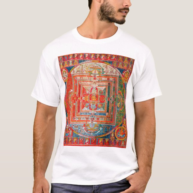 Camiseta Diagrama Cósmico de Mandala para a Meditação (Frente)