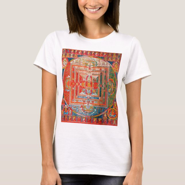 Camiseta Diagrama Cósmico de Mandala para a Meditação (Frente)