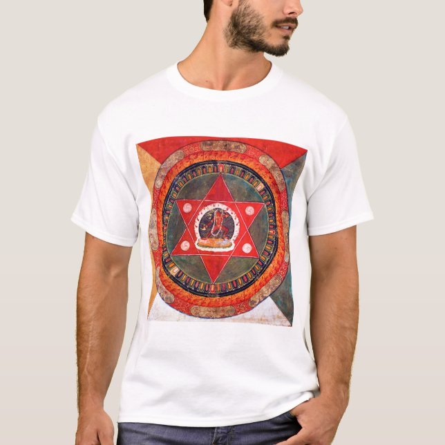 Camiseta Diagrama Cósmico de Mandala para a Meditação (Frente)