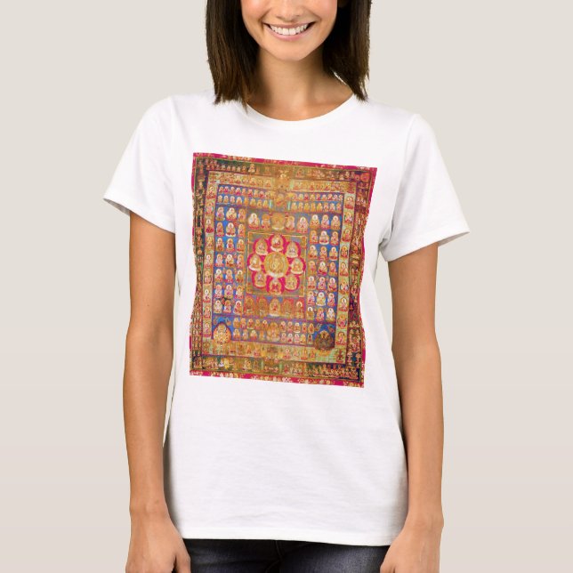 Camiseta Diagrama Cósmico de Mandala para a Meditação (Frente)