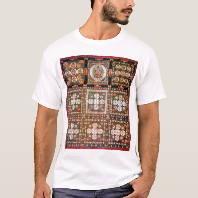 Camiseta Diagrama Cósmico de Mandala para a Meditação (Frente)