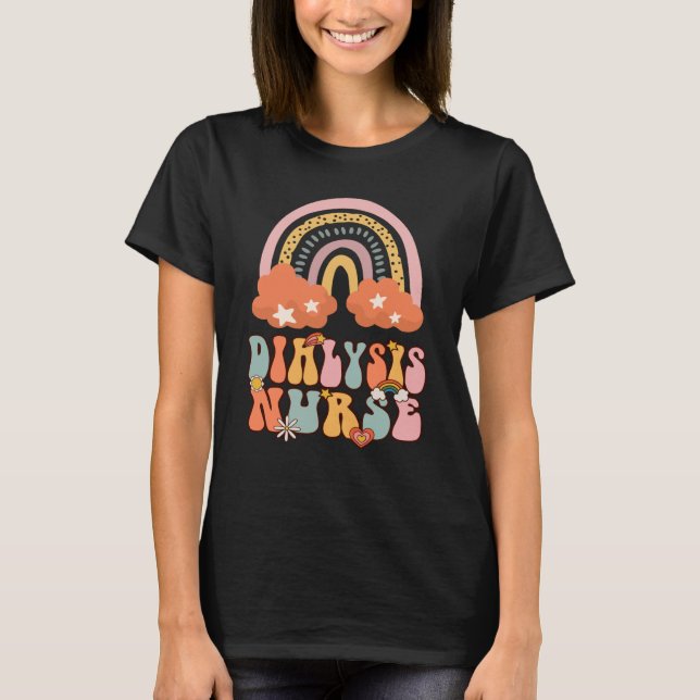 Camiseta Dialysis Nurse Nephrology Nursing Groovy Retro Rai (Frente)