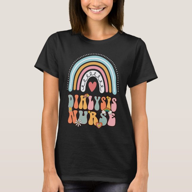 Camiseta Dialysis Nurse Nephrology Nursing Groovy Retro Rai (Frente)