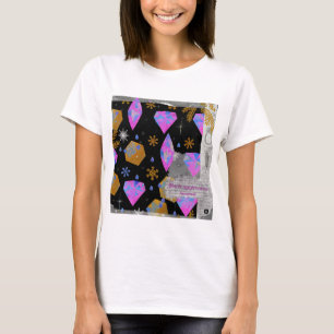 Camiseta Diamantes Cor-de-Rosa Brilhantes e Estrel