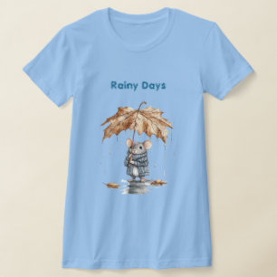 Camiseta Dias Chuvosos Rato Azul Folha Guarda-Chuva