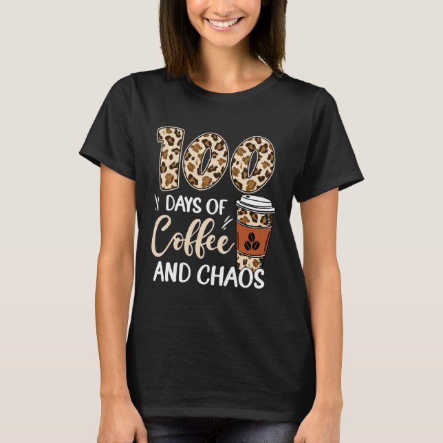 Camiseta Dias De Café E Caos 100º Dia De Leopa Escolar (Frente)