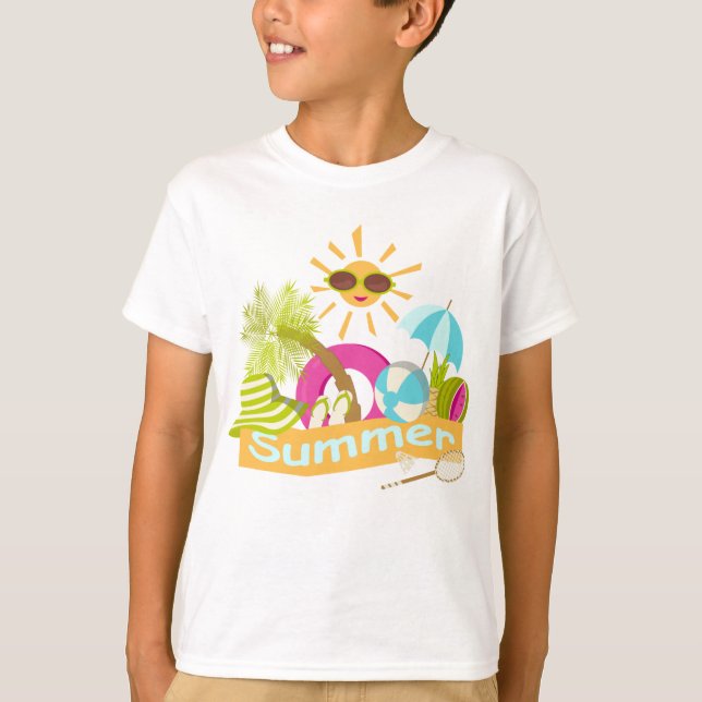 Camiseta Dias de férias na praia sorridente sol nos óculos  (Frente)