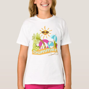 Camiseta Dias de férias na praia sorridente sol nos óculos
