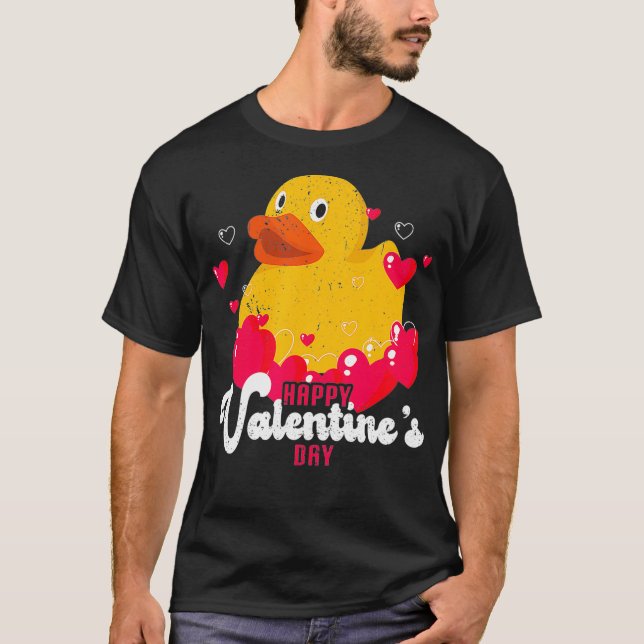 Camiseta Dias de os namorados de bolhas cardíacas de pato a (Frente)