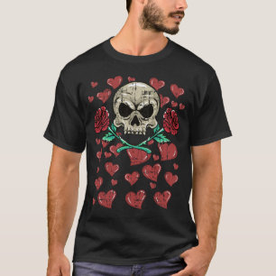 Camiseta Dias de os namorados do crânio do Rosa vermelha Es