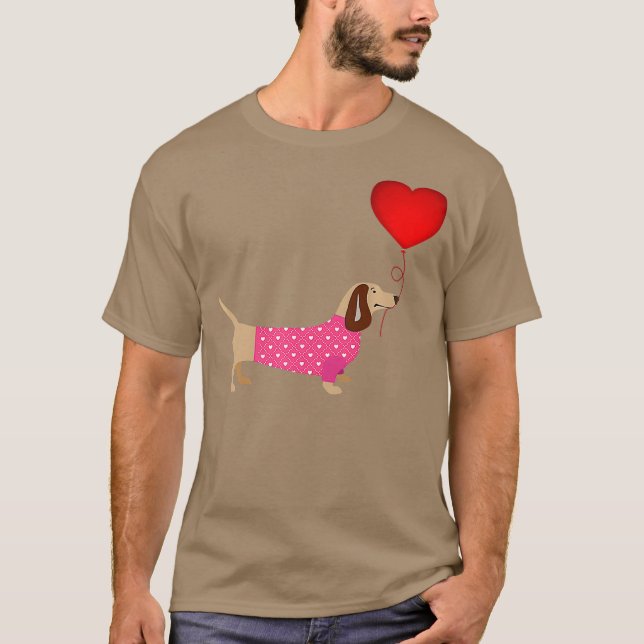 Camiseta Dias de os namorados Weiner Daschund Doxie no Vest (Frente)