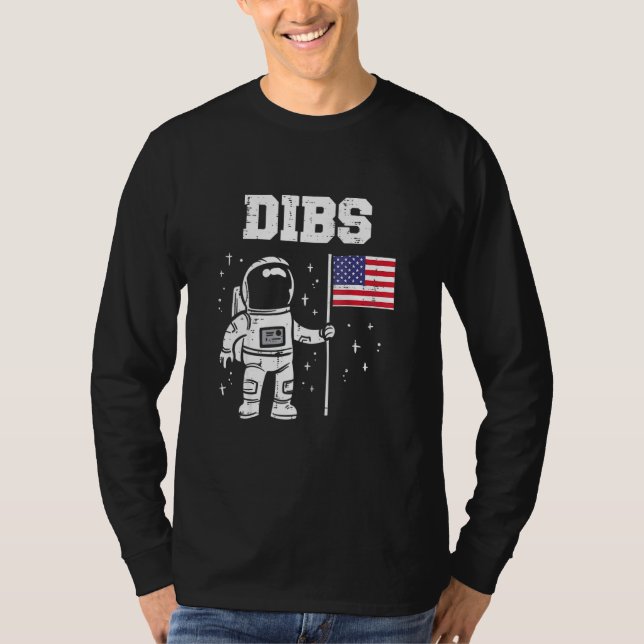 Camiseta Dibs Moon Astronauta Americana Bandeira Fundo 4º D (Frente)