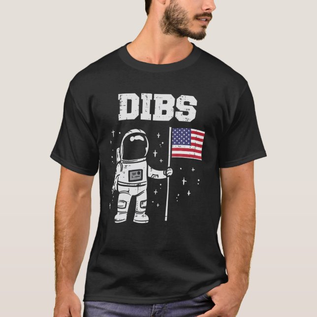 Camiseta Dibs Moon Astronauta Americana Flag, 4.º Do Ju (Frente)