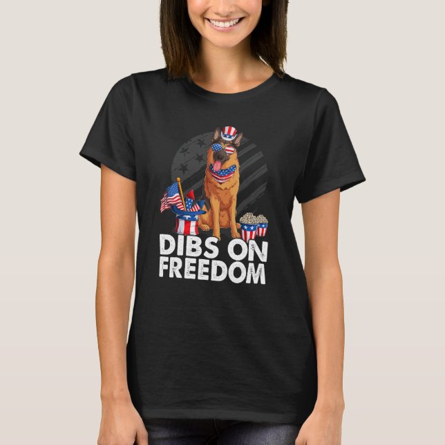 Camiseta Dibs on Freedom German shepherd 4th of July US Fla (Frente)