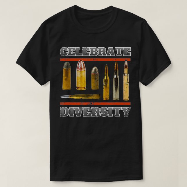 Camiseta Dica de Bullets de Armas de Diversidade de Comemor (Frente do Design)