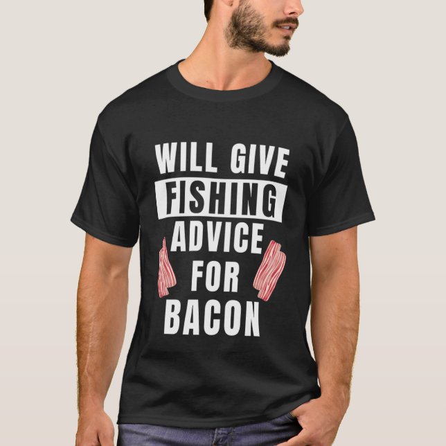 Camiseta Dicas de Pesca para Isca de Bacon Equipamento de P (Frente)
