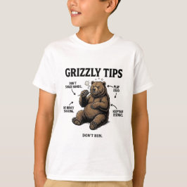 Camiseta Dicas Divertidas de Sobrevivência com Urso Cinzent