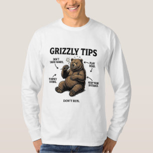 Camiseta Dicas Divertidas de Sobrevivência com Urso Cinzent