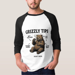 Camiseta Dicas Engraçadas de Sobrevivência com Ursos Cinzen