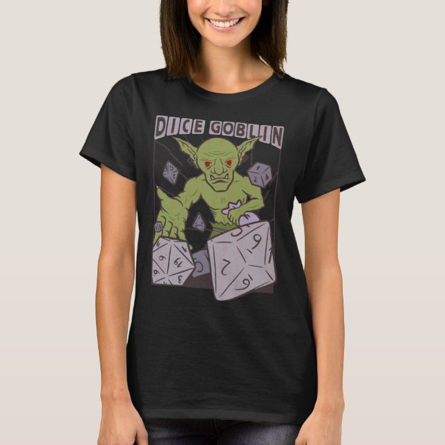 Camiseta Dice Goblin Orc D20 Dice para uma JOGADORA RPG (Frente)
