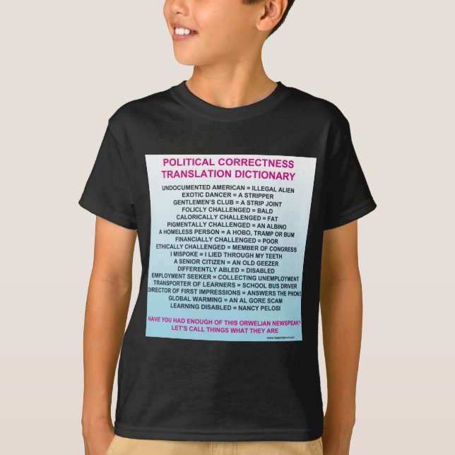 CAMISETA DICIONÁRIO DA TRADUÇÃO DA EXATIDÃO POLÍTICA (Frente)