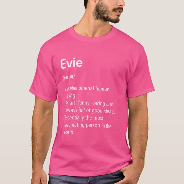 Camiseta Dicionário Engraçado Definição de Nome Evie (Frente)