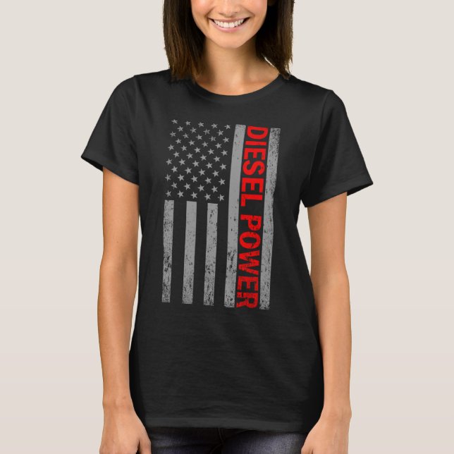 Camiseta Diesel Power Usa Flag Truck Turbo Brothers Mechani (Frente)