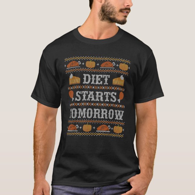 Camiseta Diet começa amanhã Obrigados suculentos de Natal (Frente)