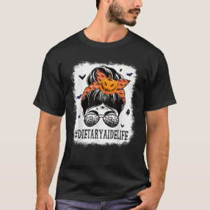Camiseta Dieta Adulto Messy Bun Spooky Pumpkin Halloween Co