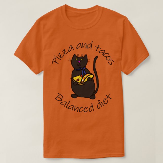 Camiseta Dieta equilibrada para animais Pizza de gato e Com (Frente do Design)