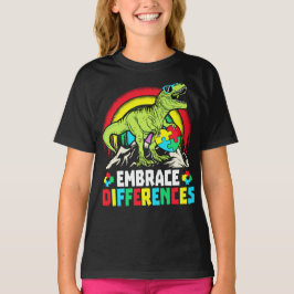 Camiseta Diferenças de Embrace T Rex Dinossaur Autism Aware