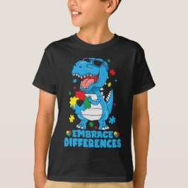 Camiseta Diferenças de Embrace T Rex Dinossaur Autism Aware