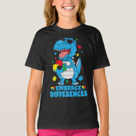 Camiseta Diferenças de Embrace T Rex Dinossaur Autism Aware