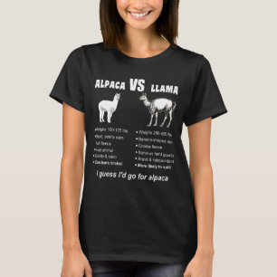Camiseta Diferenças de Fatos Animais Engraçados Llama Vs Al