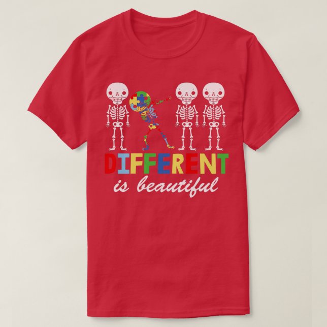 Camiseta Diferente é Belo Autismo Autismo Dabbing (Frente do Design)