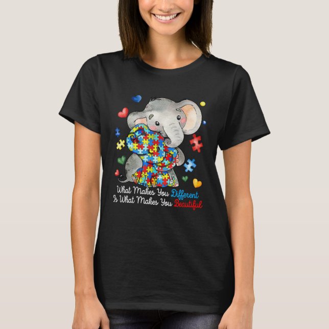 Camiseta Diferente Elefante Mãe Autismo Crianças do Mês de  (Frente)