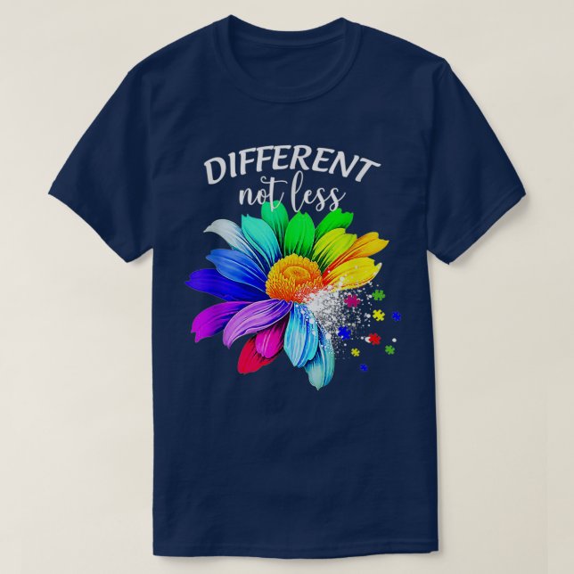 Camiseta Diferente Não Menos Autismo De Girassol Quebra-cab (Frente do Design)