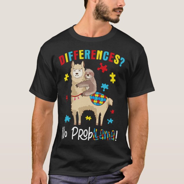 Camiseta Diferente Sem Prob Llama Sloth Lama Quebra-cabeça  (Frente)