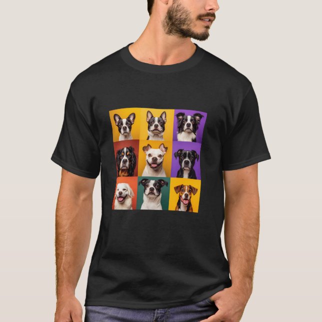 Camiseta Diferentes Espécies De Cães Cachorros Colagem Retr (Frente)
