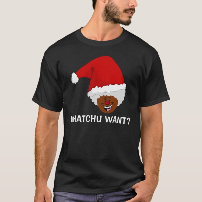 Camiseta Diga a papai noel preto o que você quer para o (Frente)
