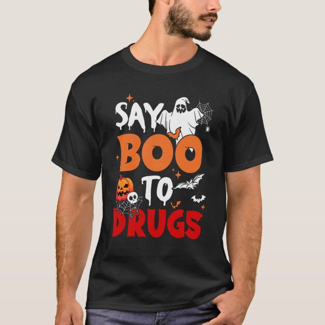 Camiseta Diga Boo à Drogas Semana Vermelha Sensibilização E (Frente)