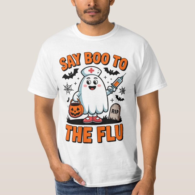 Camiseta Diga Boo ao Médico da Enfermeira do Dia de as Brux (Frente)