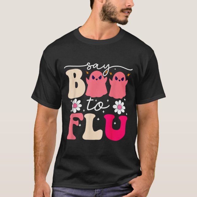 Camiseta Diga Boo Aos Nurs Fantasmas Da Flu Dia de as Bruxa (Frente)