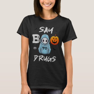 Camiseta Diga Boo Para Drogas Dia de as Bruxas engraçado Fi