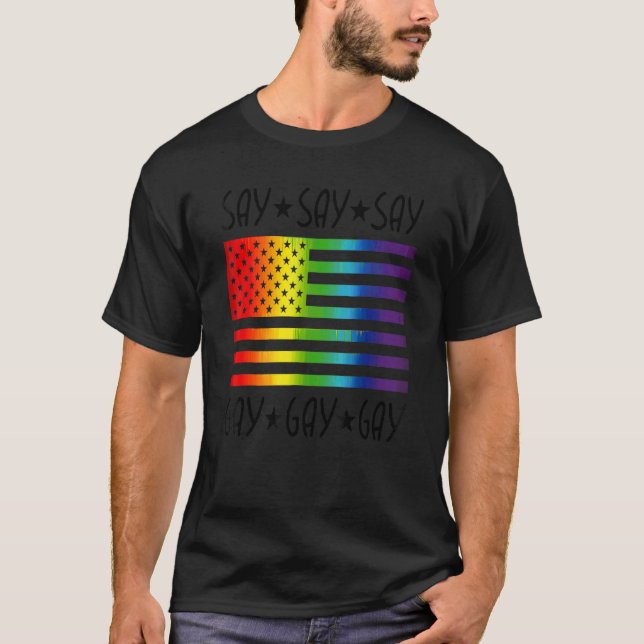 Camiseta Diga Gay americano Sinalizador Lgbtq Orgulho Paz D (Frente)