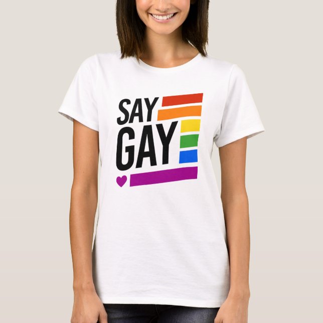Camiseta Diga Gay - Barras Arco-íris (Frente)