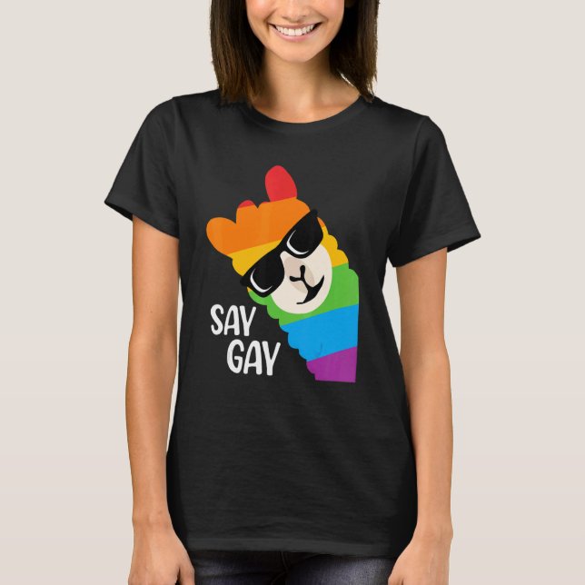 Camiseta Diga Gay Llama Óculos Sunglass Lgbt Rainbow Flag P (Frente)